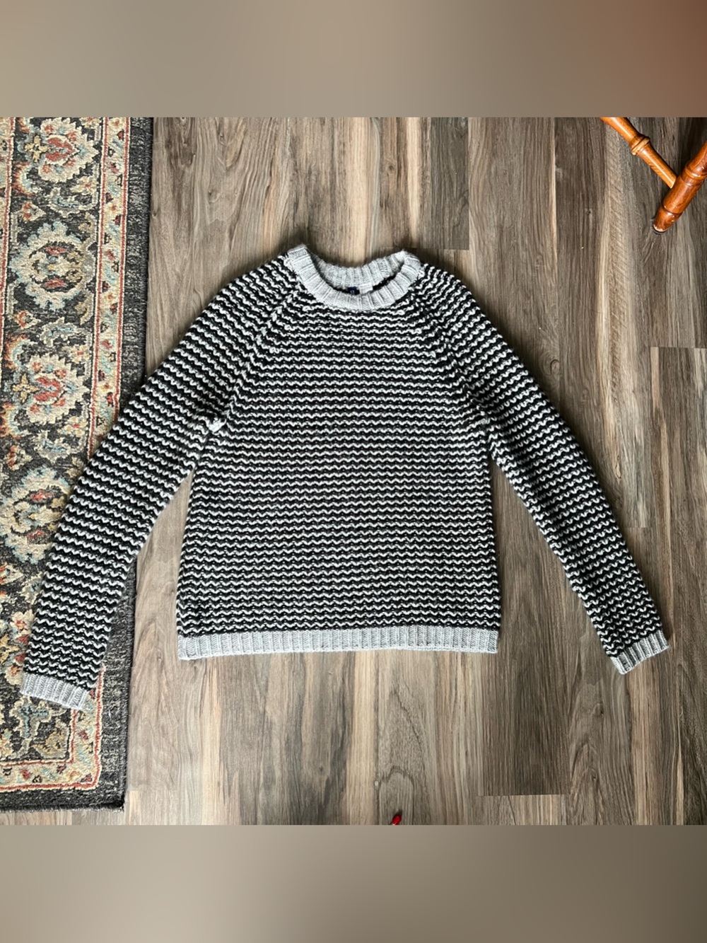 H&M Black and White Textured Crewneck Sweater